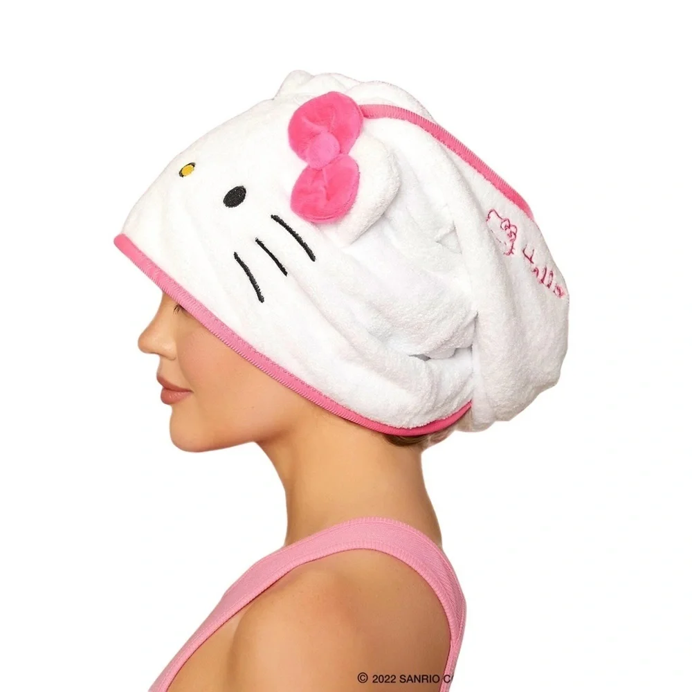 Hello Kitty Womens Girls Hair Drying Towel Pink Bow - Picture 3 of 5